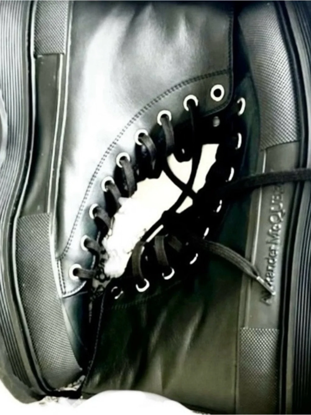 Alexander McQueen Men's black leather high-top sneakers Size11.5 Price $350